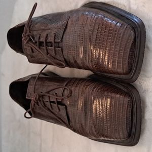 Mezlan Platinum Trapani Lizard Derby Square Toe Lace Up Oxford Shoes SZ 8.5M
